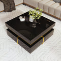 Coffee Table, High-Gloss Living Room Table, Side Table With Drawers And Gold Accents